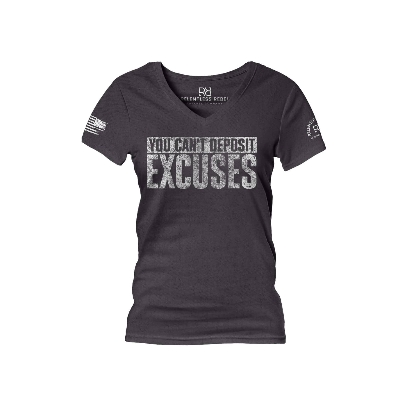 Dark Grey Heather You Can't Deposit Excuses Women's V-Neck Tee