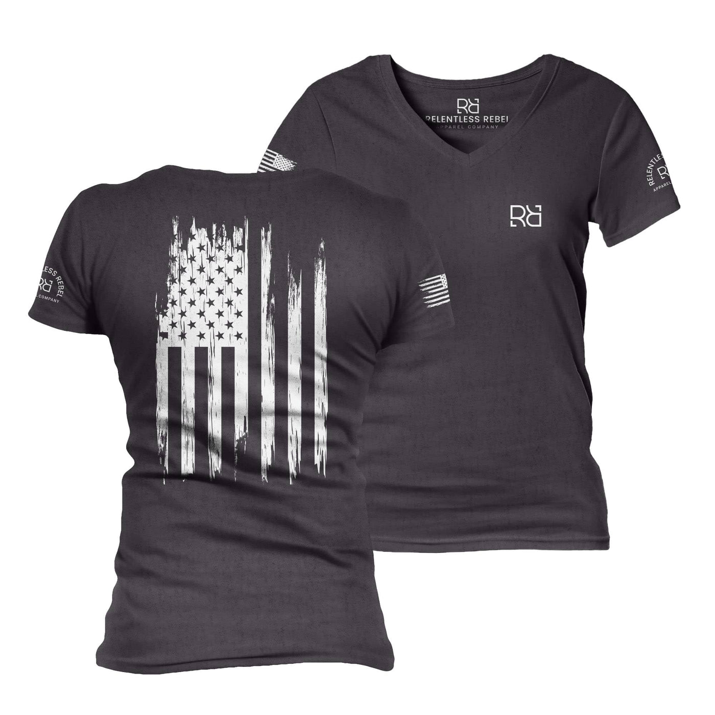 Dark Grey Heather Rebel Patriot Flag Women's V-Neck Tee