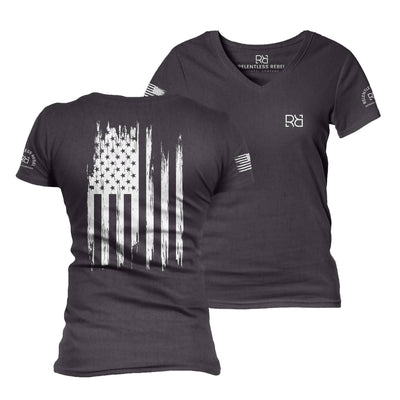 Dark Grey Heather Rebel Patriot Flag Women's V-Neck Tee