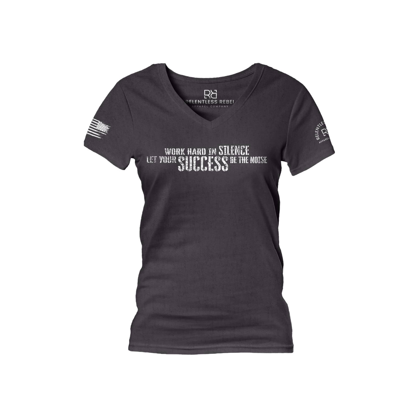 Dark Grey Heather Work Hard in Silence Women's V-Neck Tee