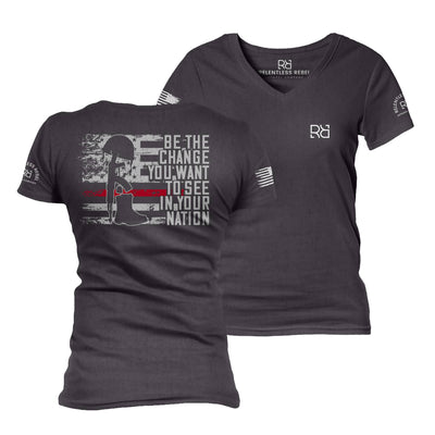 Dark Grey Heather Be The Change Women's V-Neck Tee