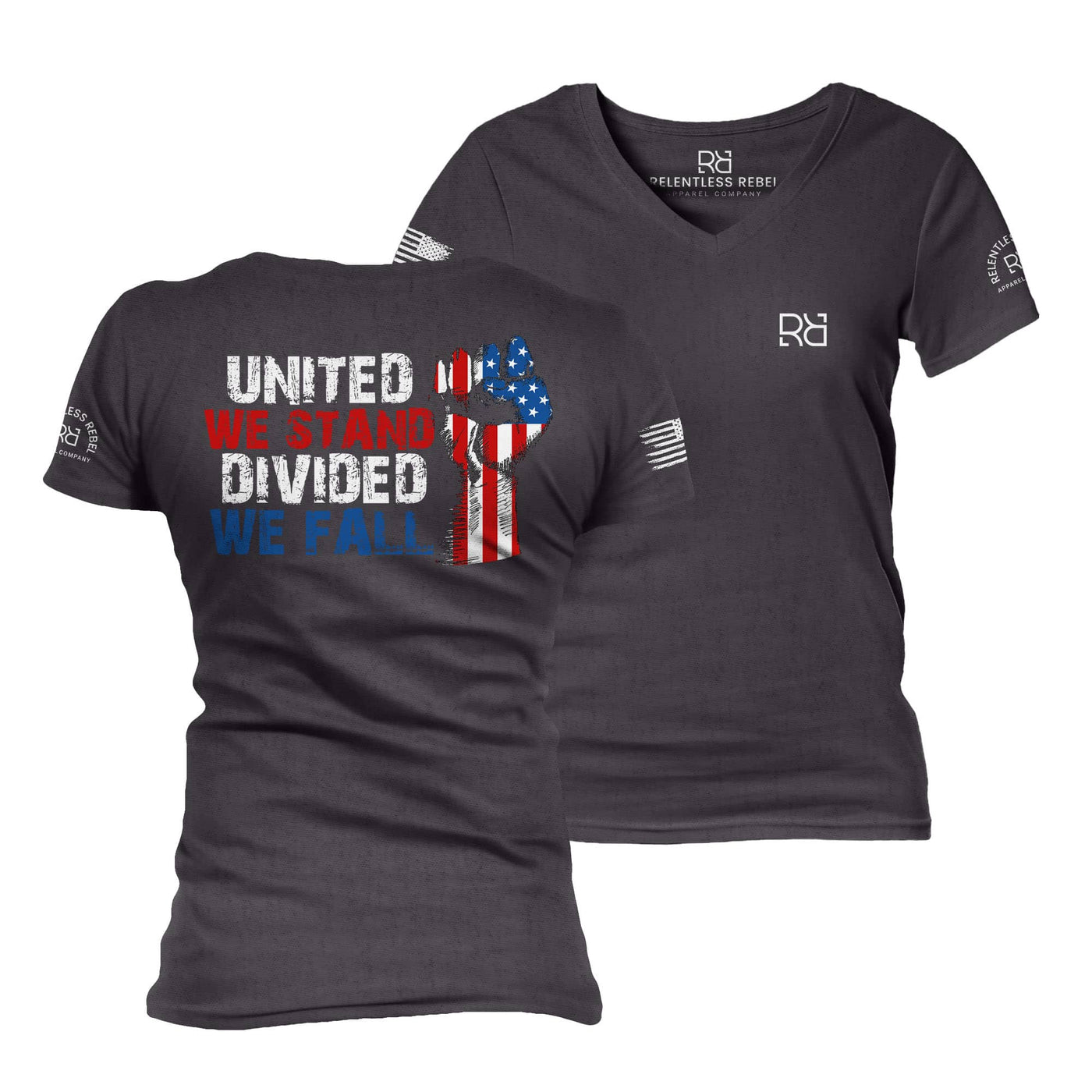 Dark Grey Heather United We Stand Divided We Fall Women's V-Neck Tee