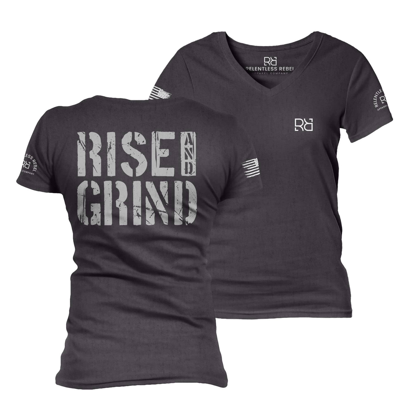 Dark Grey Heather Rise and Grind Women's V-Neck Tee