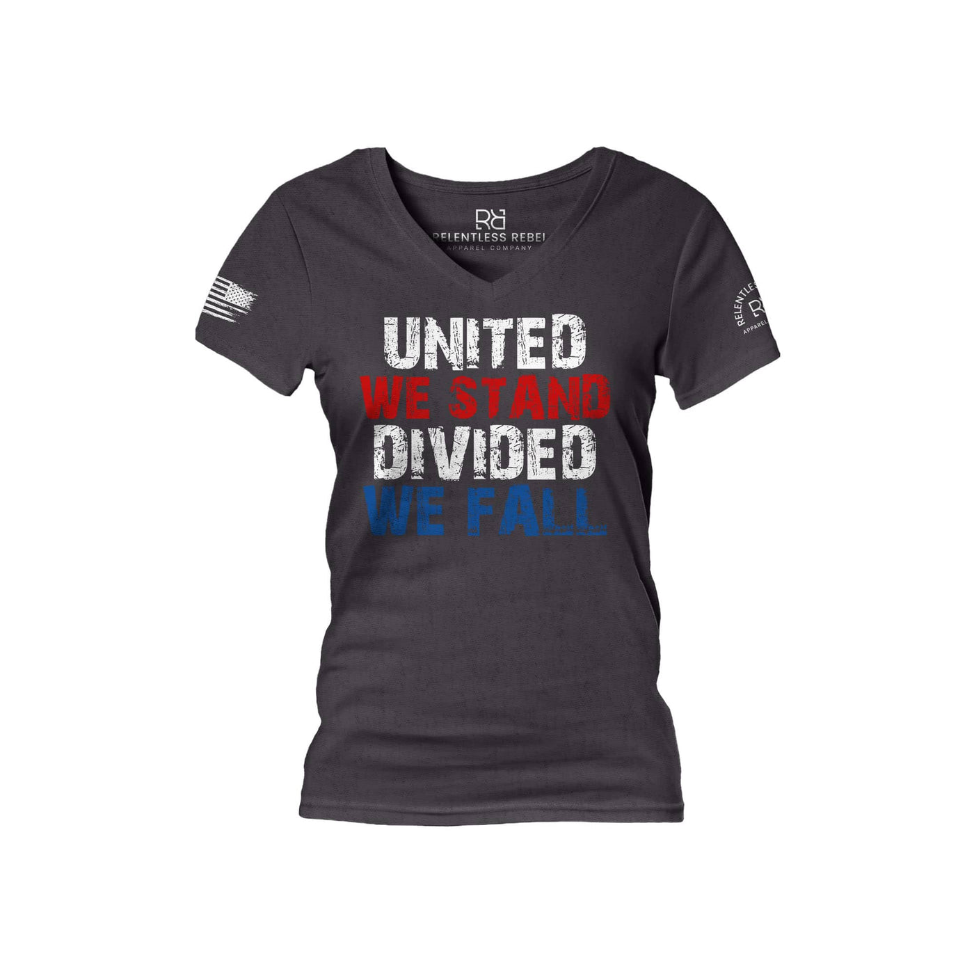 Dark Grey Heather United We Stand Divided We Fall Women's V-Neck Tee