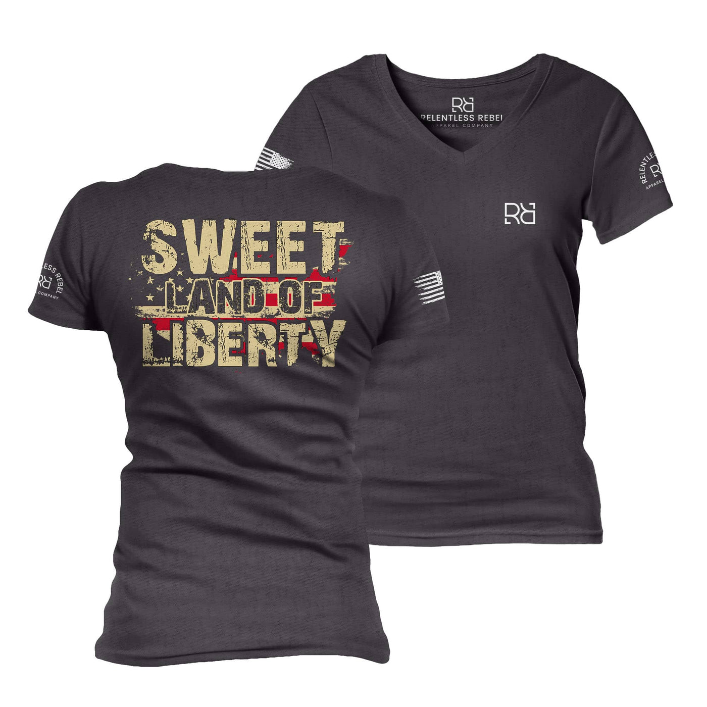 Dark Grey Heather Sweet Land of Liberty Women's V-Neck Tee