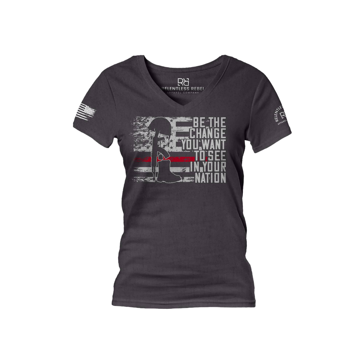 Dark Grey Heather Be The Change Women's V-Neck Tee