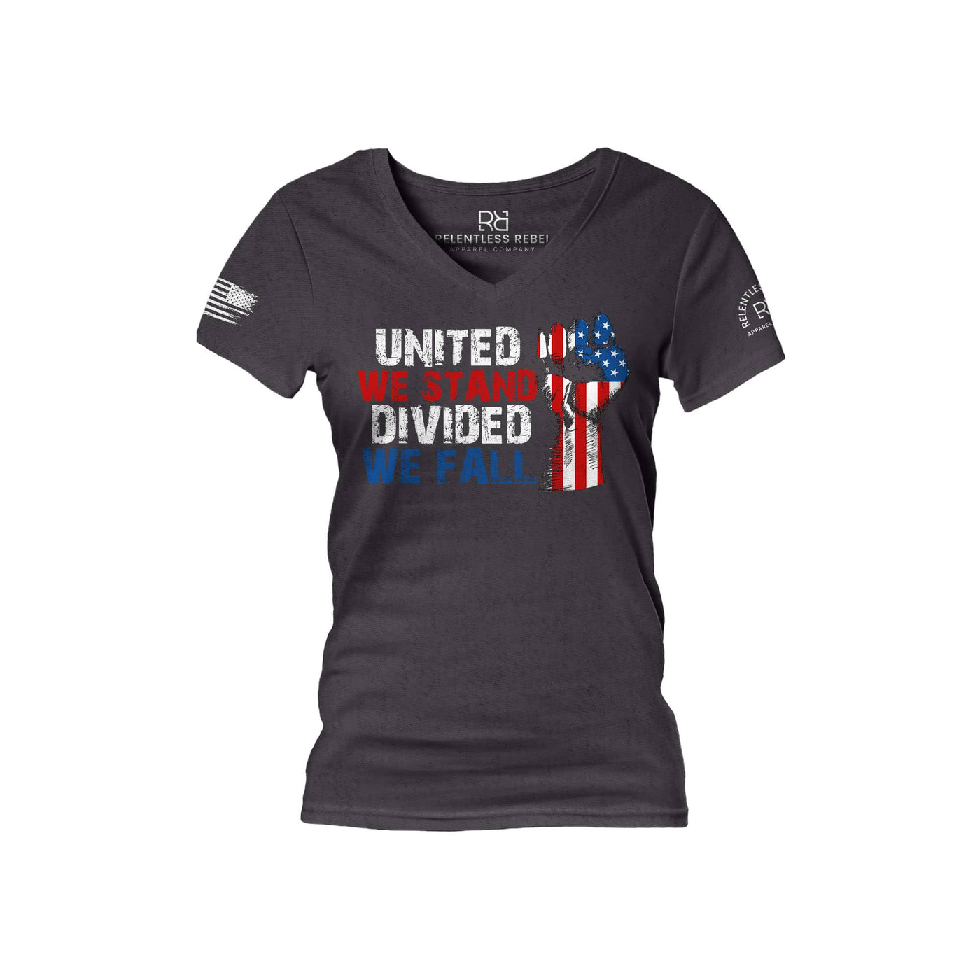 Dark Grey Heather United We Stand Divided We Fall Women's V-Neck Tee