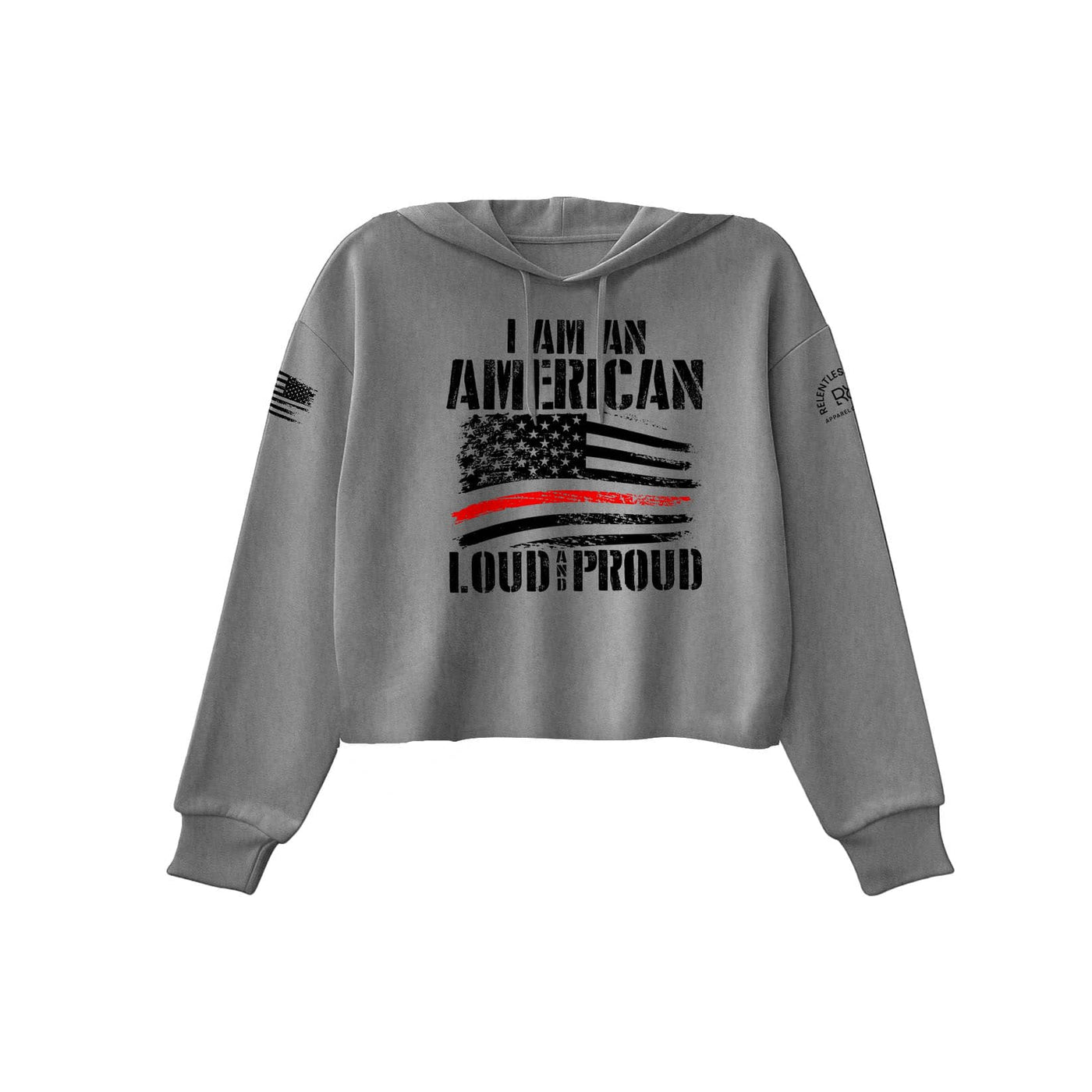 Grey American Loud and Proud Women's Cropped Hoodie