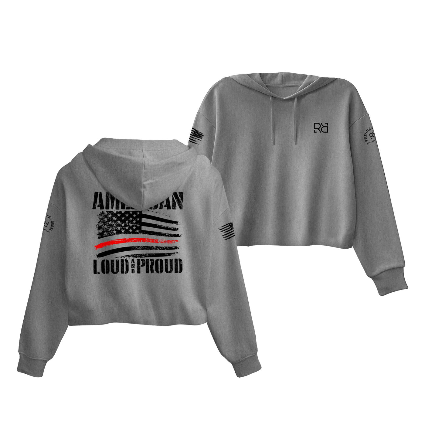 Grey American Loud and Proud Women's Cropped Hoodie