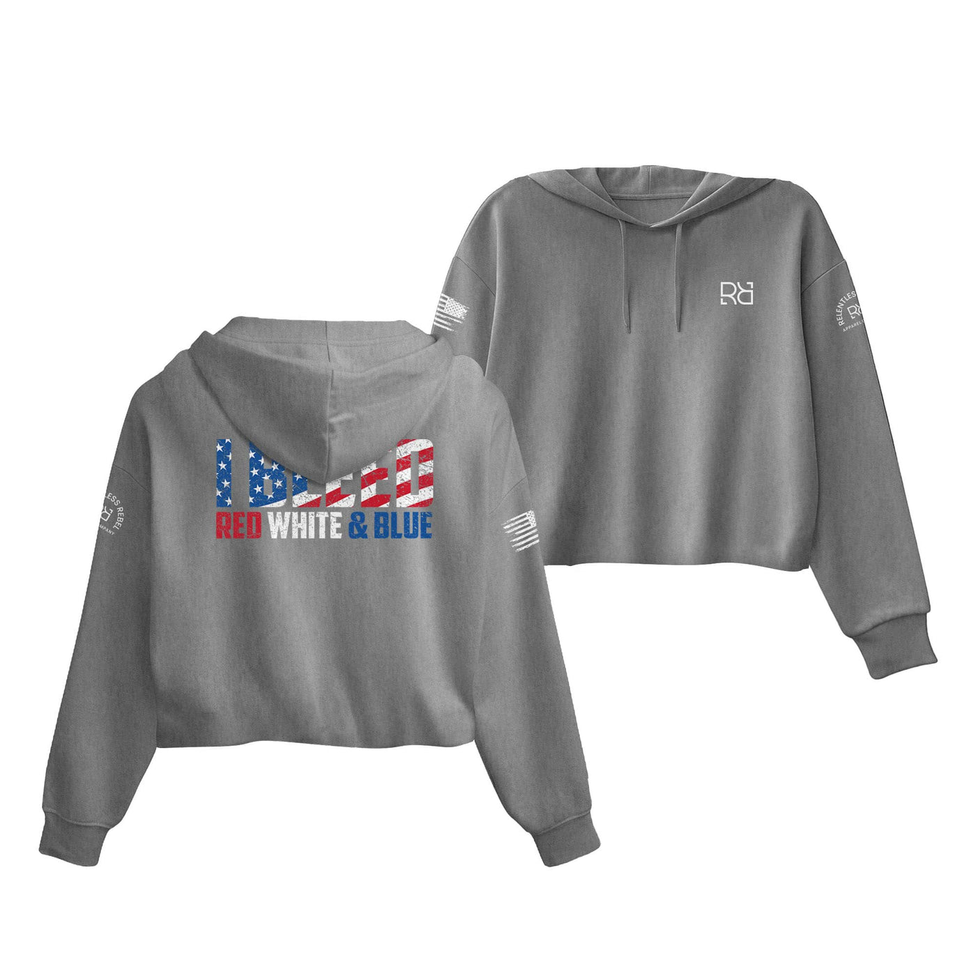 Grey I Bleed Red White and Blue Women's Cropped Hoodie