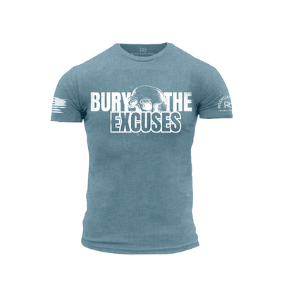 Deep Teal t-shirt with 'Bury The Excuses' text and graphics on a white background