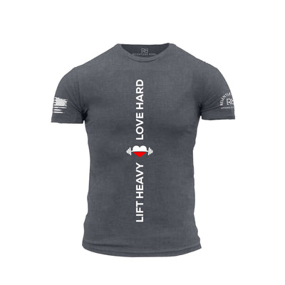 Deep Grey Heather Men's Lift Heavy Love Hard Front Design Tee