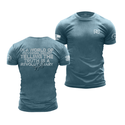 Deep Teal Men's In a World of Universal Deceit... Back Design Tee