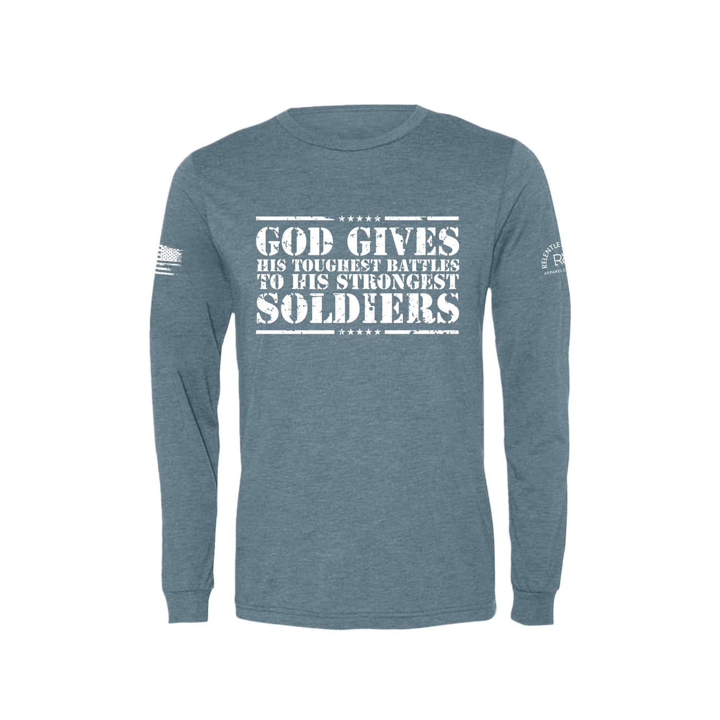 Denim God Gives His Toughest Battles Men's Long Sleeve Tee