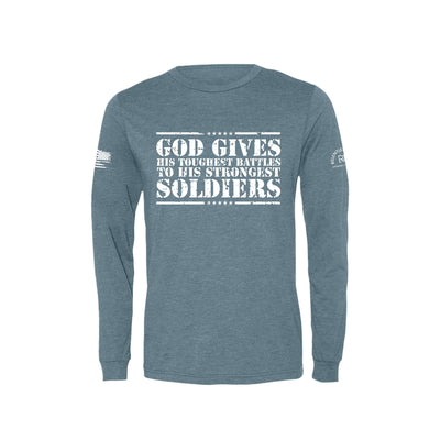 Denim God Gives His Toughest Battles Men's Long Sleeve Tee