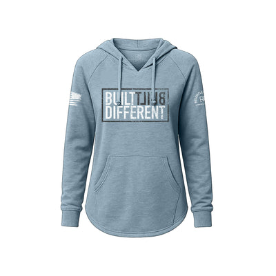 Dusty Blue Women's Wave Hoodie with Built Different on the front