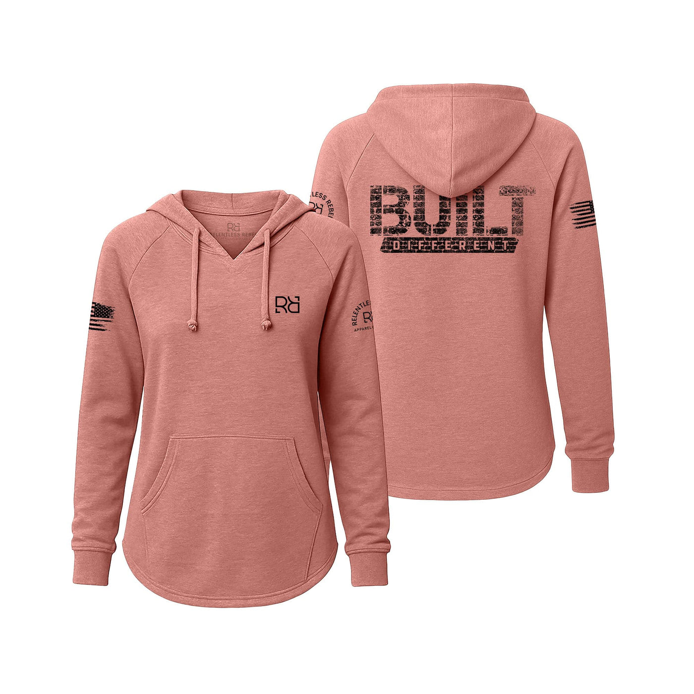 Dusty Rose Women's Wave Hoodie with the Built Different on the back