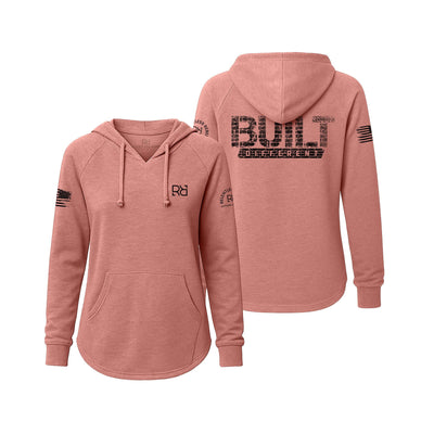 Dusty Rose Women's Wave Hoodie with the Built Different on the back
