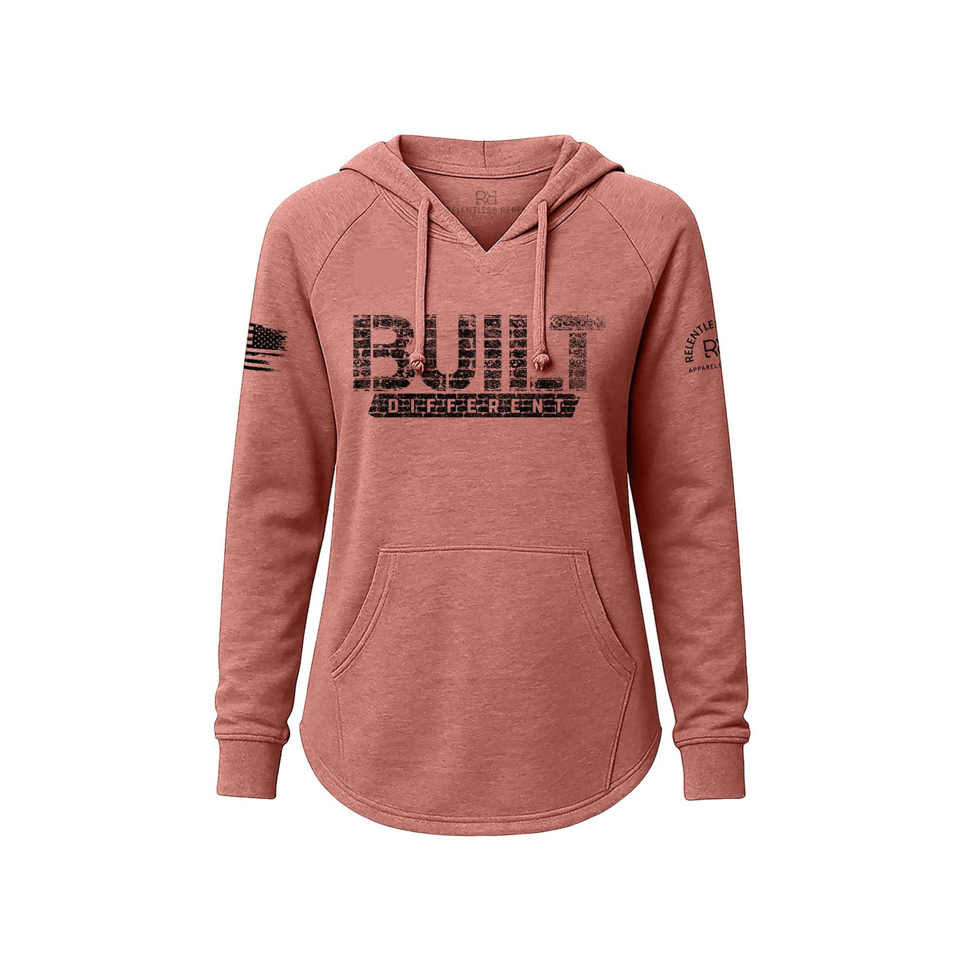 Dusty Rose Women's Wave Hoodie with Built Different on the front