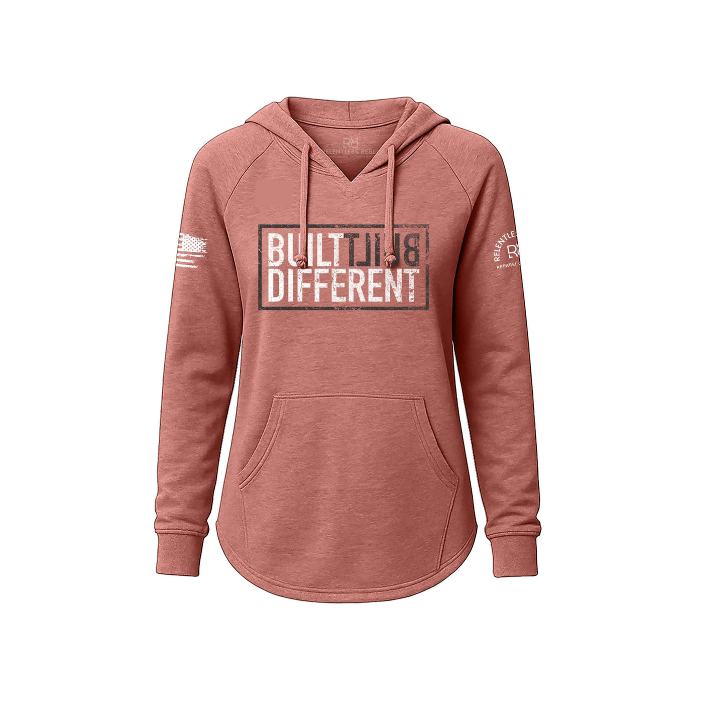 Dusty Rose Women's Wave Hoodie with Built Different on the front