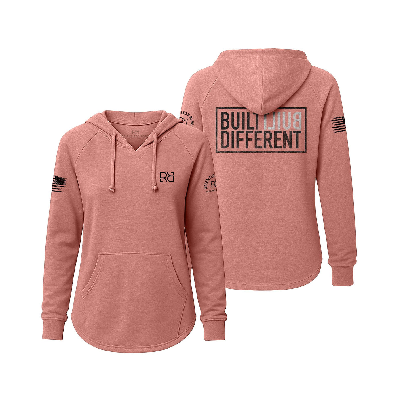 Dusty Rose Women's Wave Hoodie with the Built Different on the back