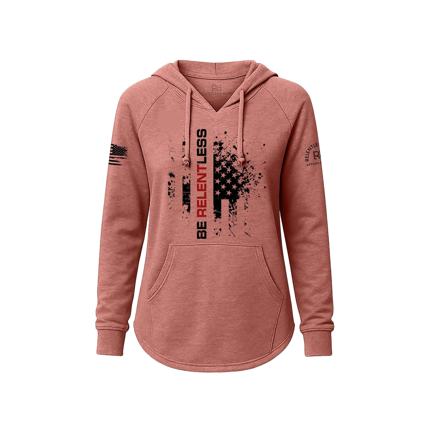 Dusty Rose Women's Wave Hoodie with the Be Relentless on the front