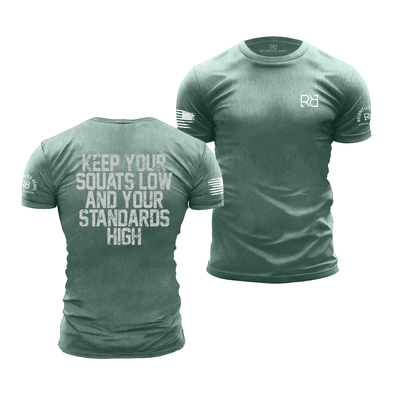 Dusty Blue Men's Keep Your Squats Low and Your Standards High Back Design Tee