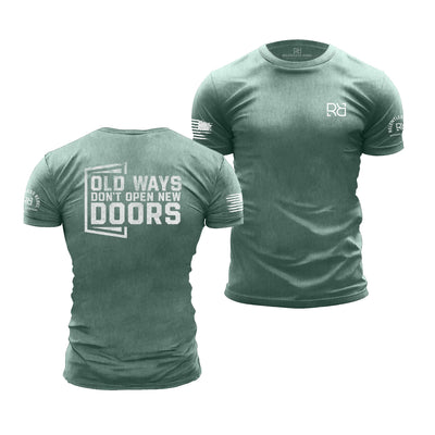 Dusty Blue Men's Old Ways Don't Open New Doors Back Design Tee