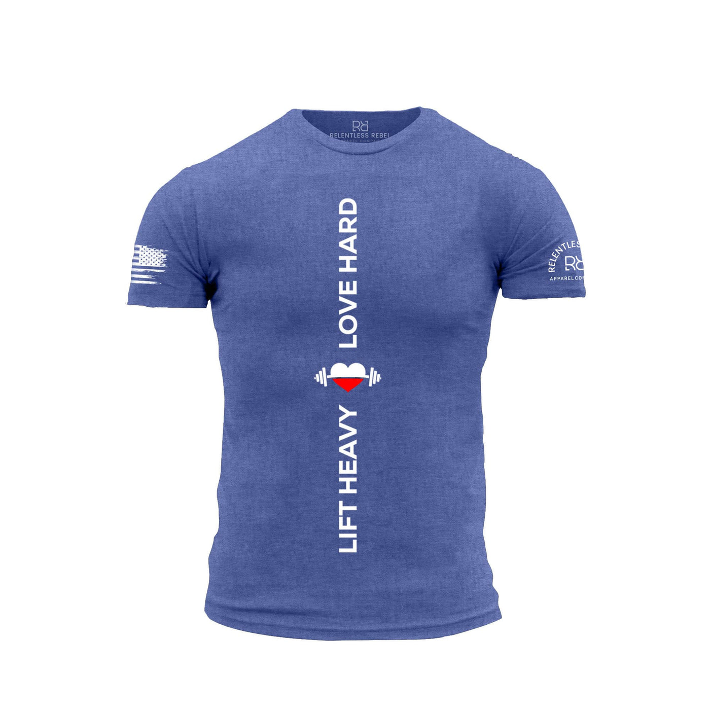 Blue t-shirt with motivational text and graphics on a white background