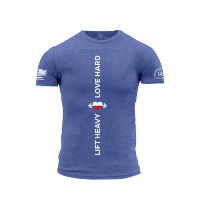 Blue t-shirt with motivational text and graphics on a white background