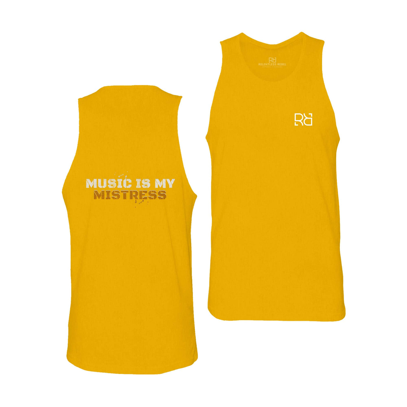 Gold Men's Music Is My Mistress Back Design Tank