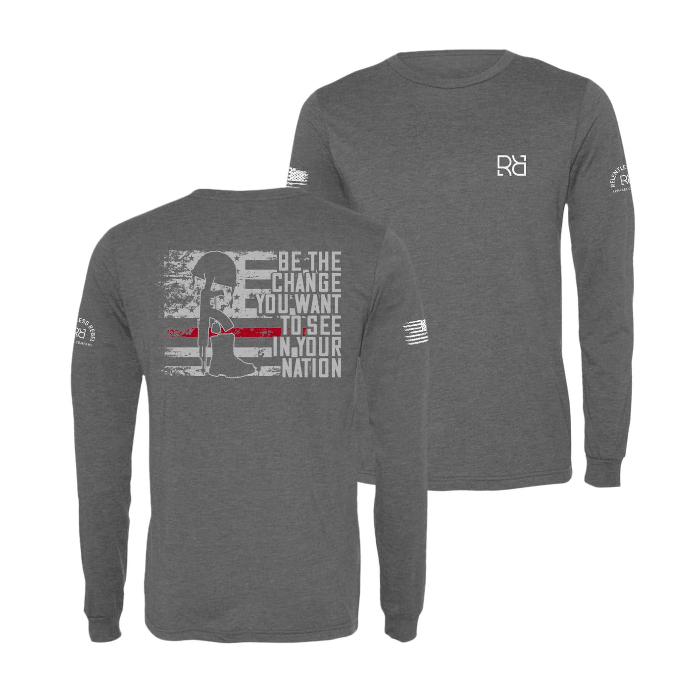 Grey Be the Change | Flag and Boots Men's Long Sleeve