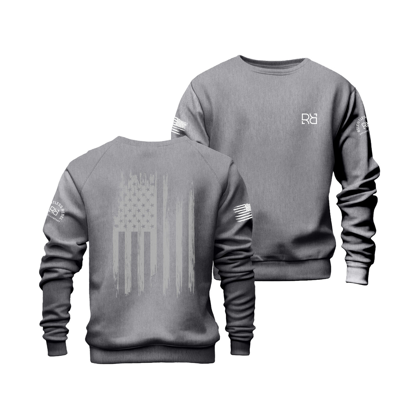 Gunmetal Heather Rebel Patriot Flag Crew Neck Sweatshirt