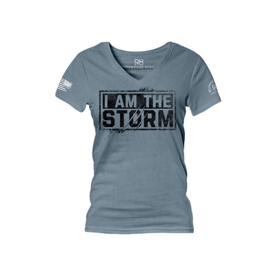 Heather Slate Women's I Am The Storm Front Design V-Neck Tee