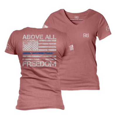 Above All Freedom Heather Mauve Women's VNeck Tee