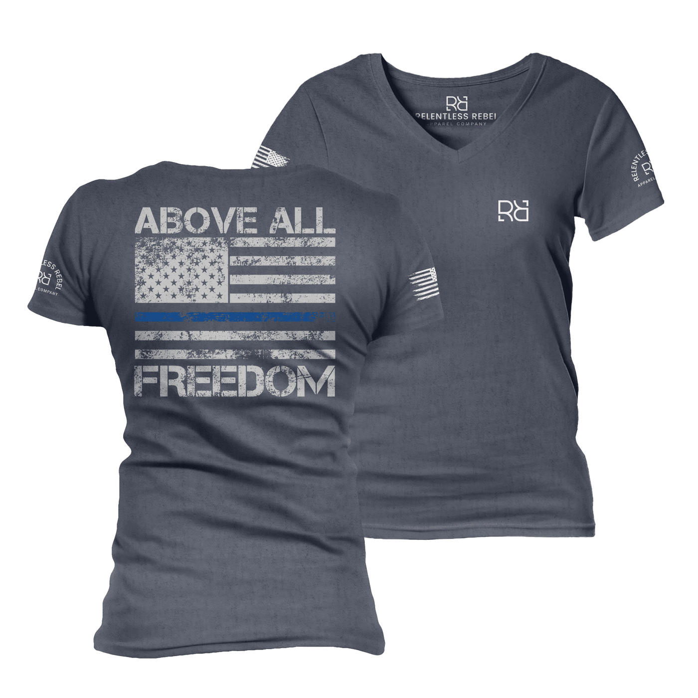 Above All Freedom Heather Navy Women's VNeck Tee