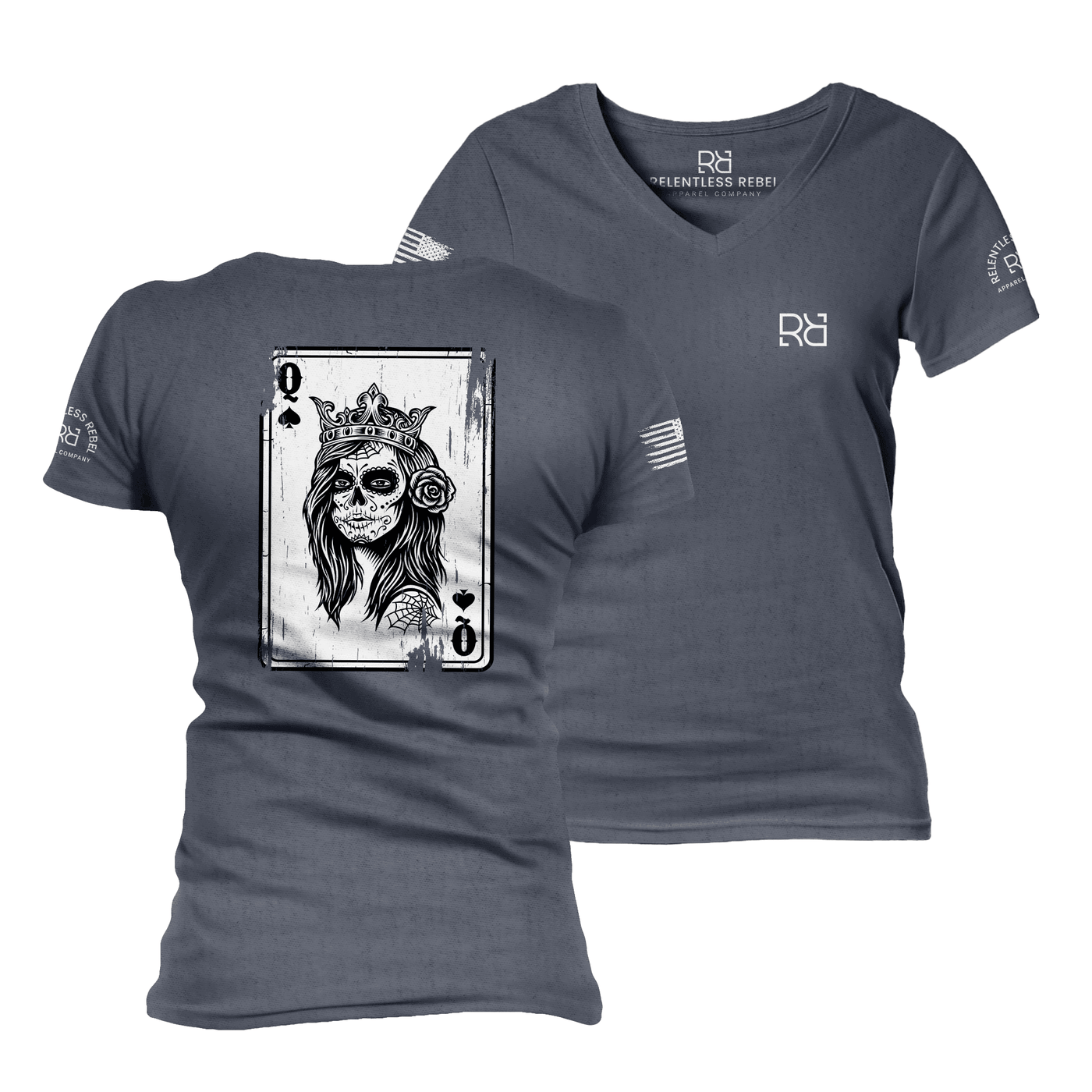 Rebel Queen Rebel Ace Heather Navy Women's VNeck Tee