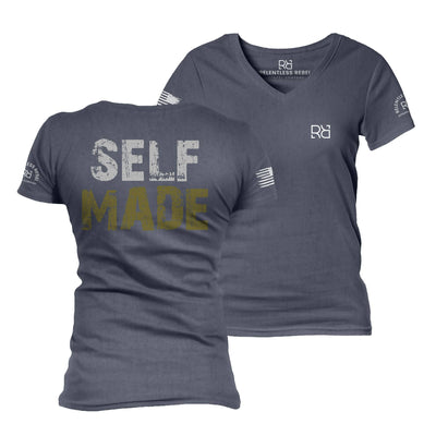 Heather Navy Self Made Women's V-Neck Tee