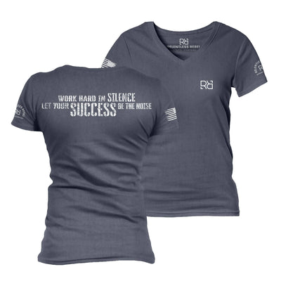 Heather Navy Work Hard in Silence Women's V-Neck Tee