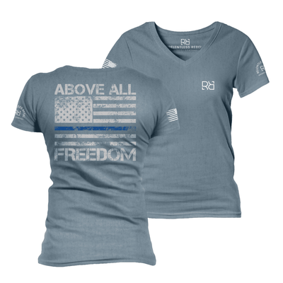 Above All Freedom Heather Slate Women's VNeck Tee