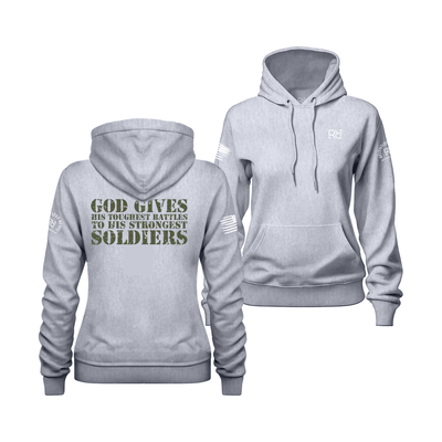 God Gives His Toughest Battles Heather Grey Women's Hoodie