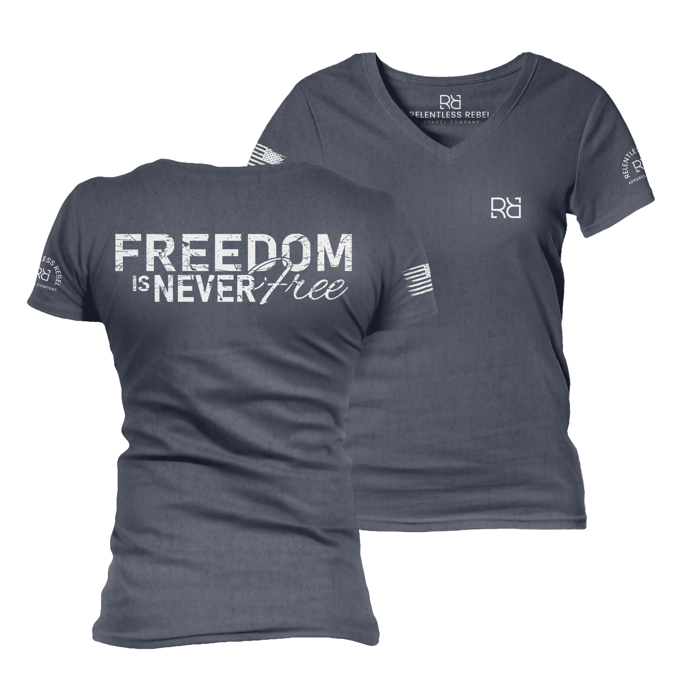 Freedom is Never Free Heather Navy Women's VNeck Tee