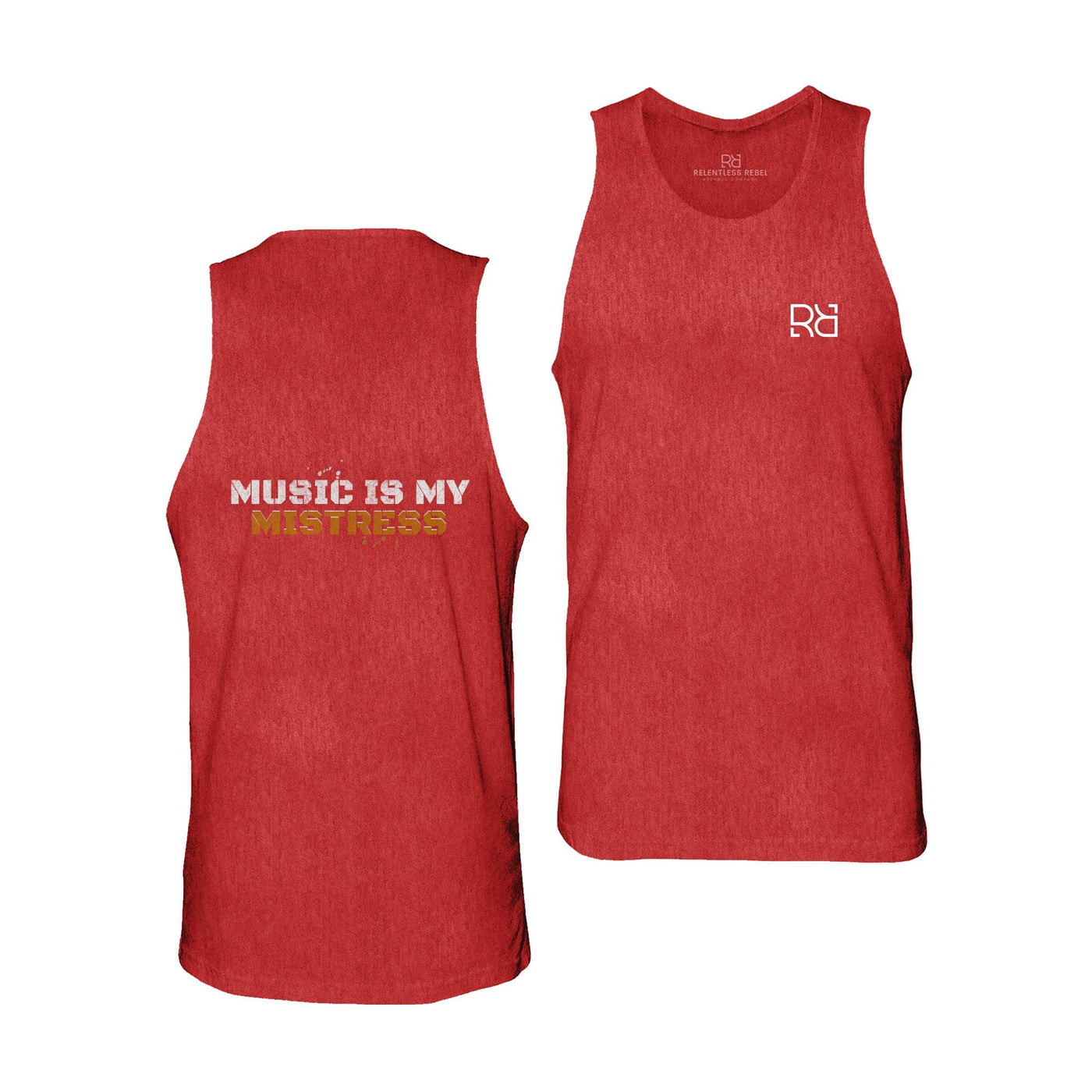 Red Men's Music Is My Mistress Back Design Tank