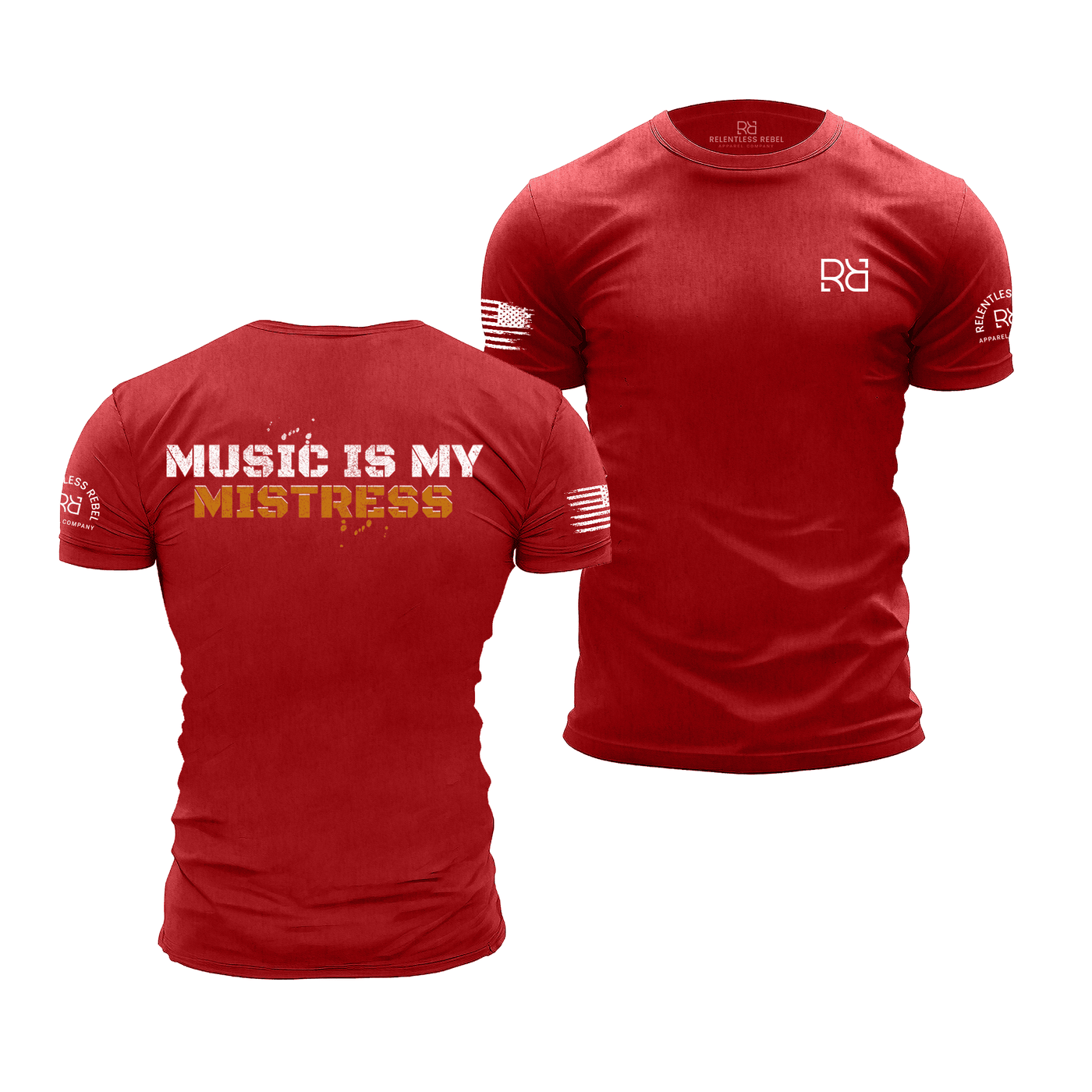 Heather Red Men's Music Is My Mistress Back Design Tee