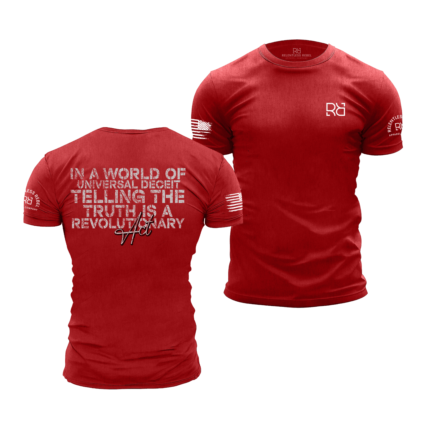 Heather Red Men's In a World of Universal Deceit... Back Design Tee