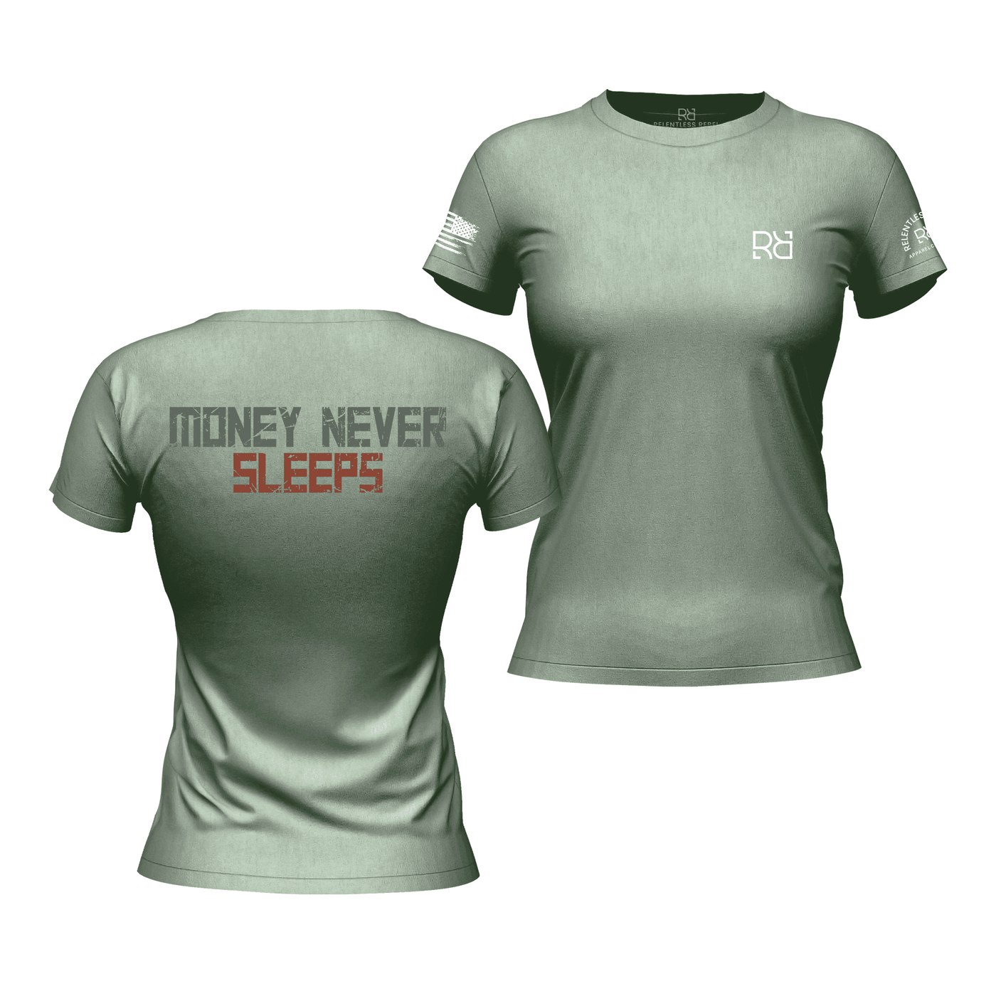 Money Never Sleeps Heather Sage Women's Tee