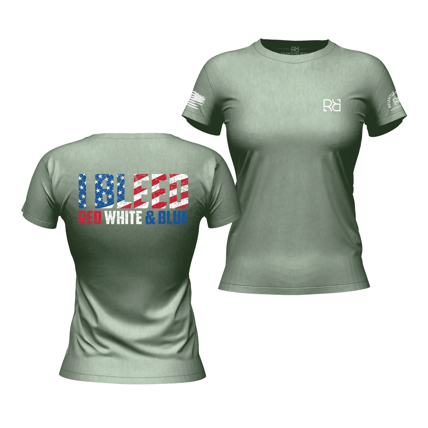 I Bleed Red White and Blue Heather Sage Women's Tee