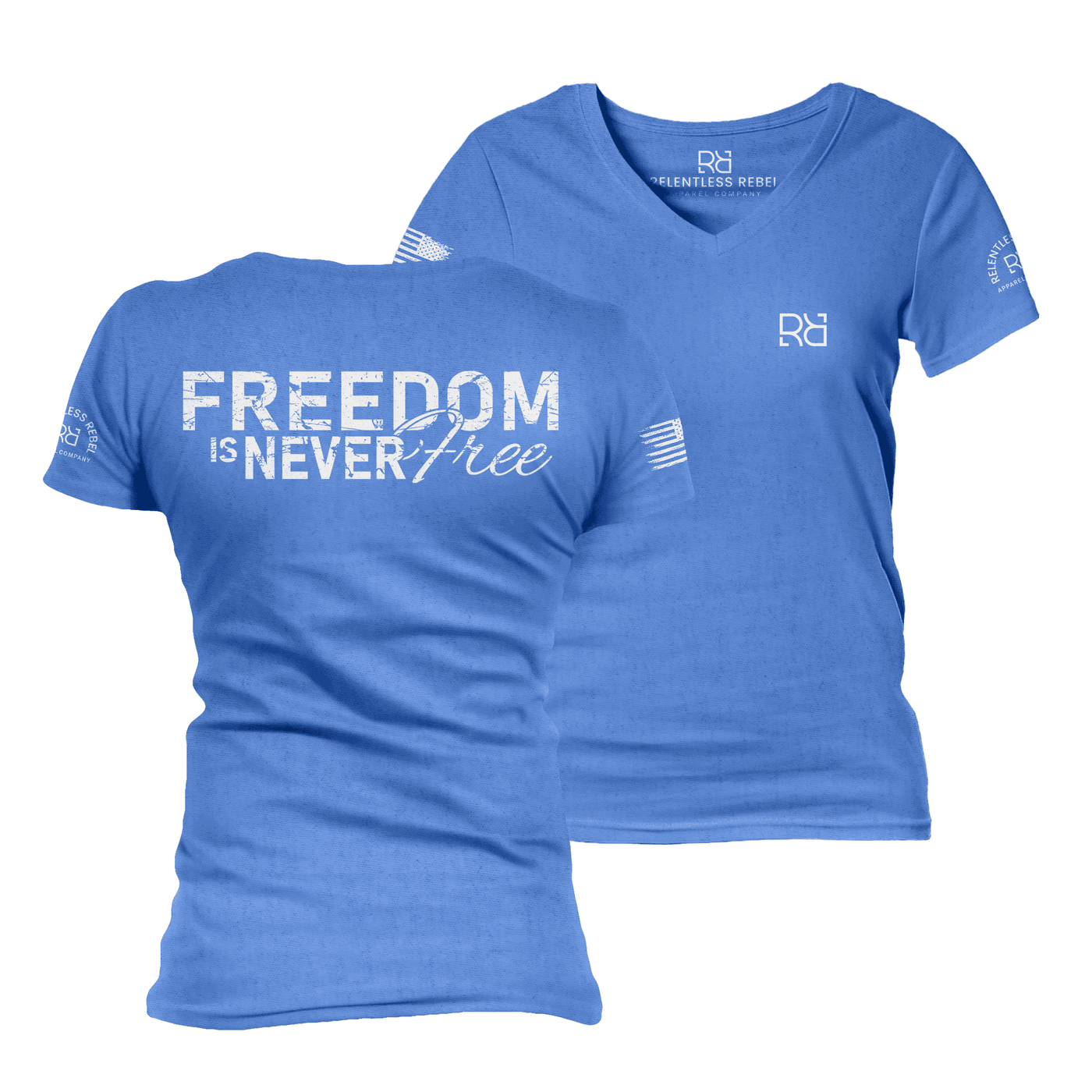 Freedom is Never Free Heather True Royal Women's VNeck Tee