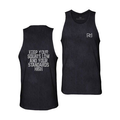 Solid Black Men's Keep Your Squats Low and Your Standards High Back Design Tank