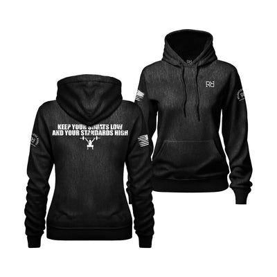 Solid Black Women's Keep Your Squats Low and Your Standards High Back Design Hoodie